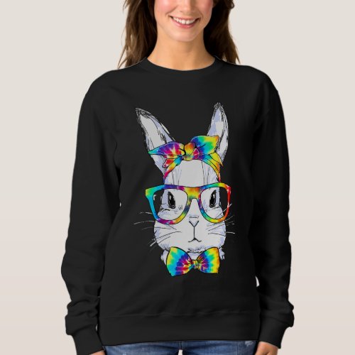 Cute Bunny Face Hippie Tie Dye Glasses Bow Kids Ea Sweatshirt
