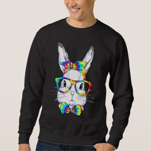 Cute Bunny Face Hippie Tie Dye Glasses Bow Kids Ea Sweatshirt