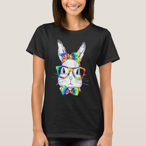 Cute Bunny Face Hippie Tie Dye Glasses Bow Kids Ea T_Shirt