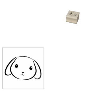 Cute Bunny Face Illustration Rubber Stamp