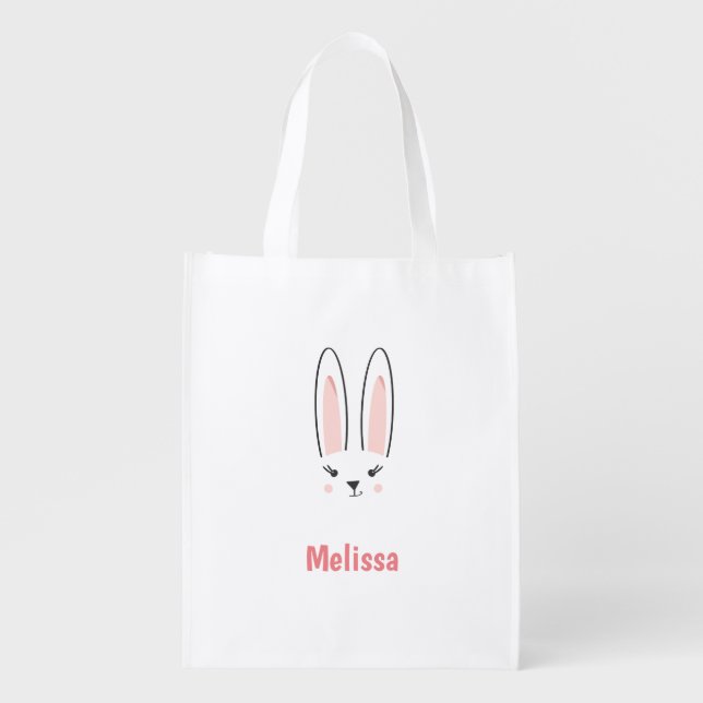 Cute Bunny Face Kawaii Custom Easter Reusable Bag (Front)