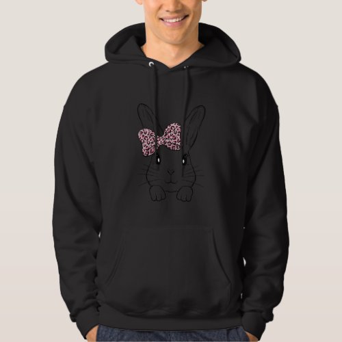 Cute Bunny Face Leopard Bow Tie Easter Day Girls W Hoodie
