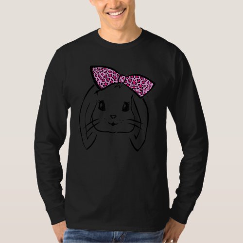 Cute Bunny Face Leopard Bow Tie Easter Day Girls W T_Shirt