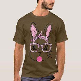 Cute Bunny Face Leopard Glasses Blow Bubble Happy T-Shirt