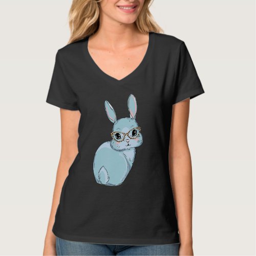 Cute Bunny Face Leopard Glasses Easter Day 1 T_Shirt