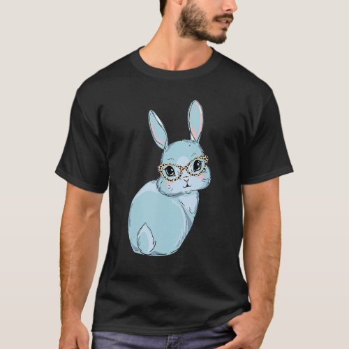 Cute Bunny Face Leopard Glasses Easter Day 1 T_Shirt
