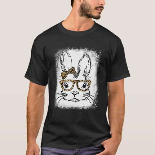 Cute Bunny Face Leopard Glasses Easter Day Bleache T_Shirt