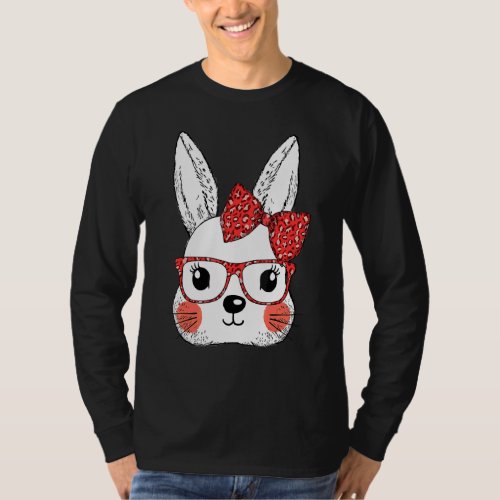 Cute Bunny Face Leopard Glasses Easter Day T_Shirt