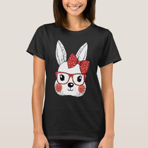 Cute Bunny Face Leopard Glasses Easter Day T_Shirt