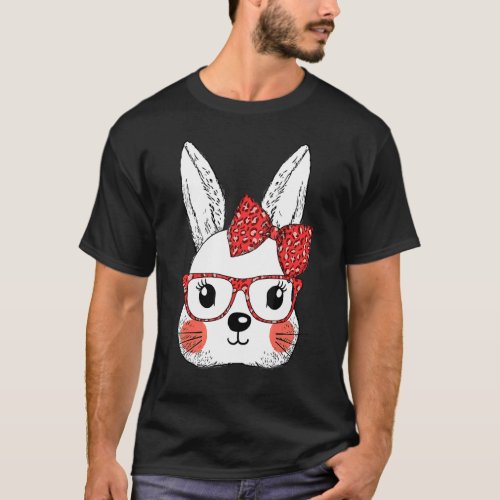 Cute Bunny Face Leopard Glasses Easter Day T_Shirt
