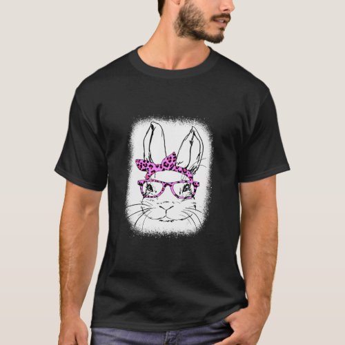 Cute Bunny Face Leopard Glasses Happy Easter Day B T_Shirt