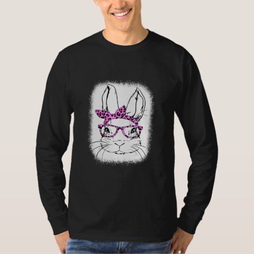 Cute Bunny Face Leopard Glasses Happy Easter Day B T_Shirt