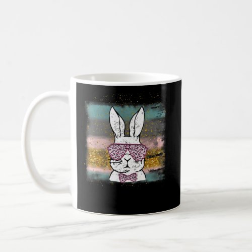Cute Bunny Face Leopard Glasses Happy Easter Day  Coffee Mug
