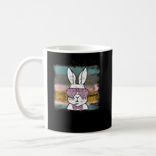 Cute Bunny Face Leopard Glasses Happy Easter Day  Coffee Mug