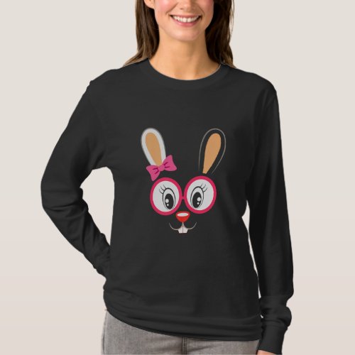 Cute Bunny Face Leopard Glasses Happy Easter Day  T_Shirt