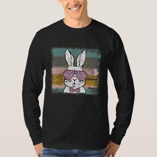 Cute Bunny Face Leopard Glasses Happy Easter Day T_Shirt