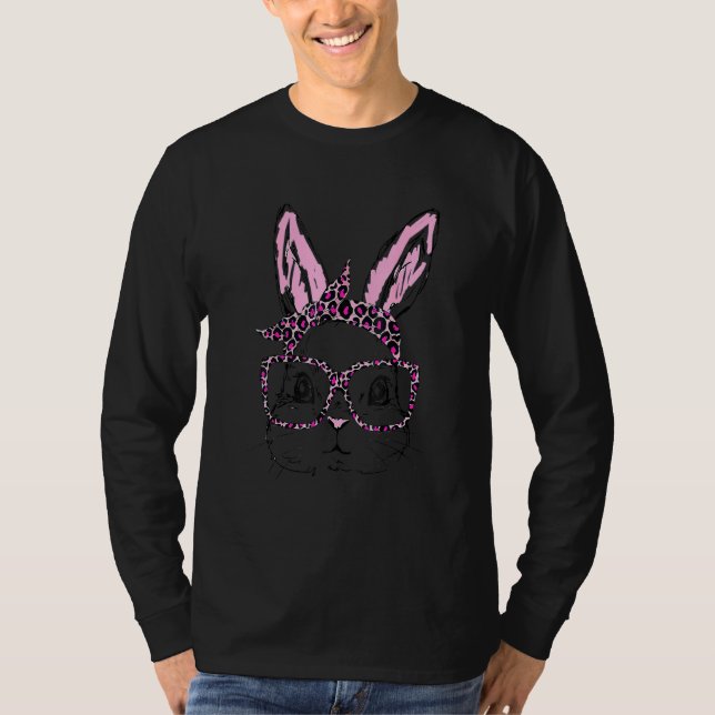 Cute Bunny Face Leopard Glasses Headband Easter Da T-Shirt (Front)