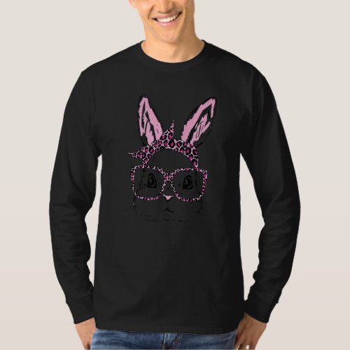 Cute Bunny Face Leopard Glasses Headband Easter Da T_Shirt