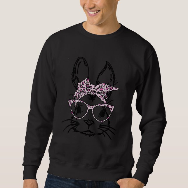 Cute Bunny Face Leopard Glasses Headband Happy Eas Sweatshirt (Front)