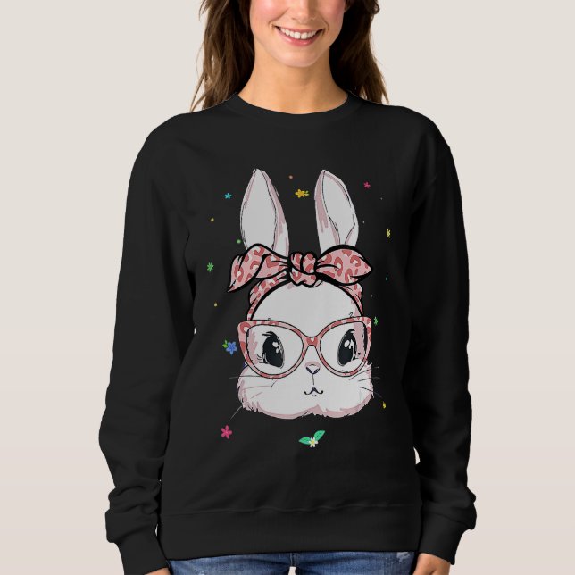 Cute Bunny Face Leopard Glasses Headband Happy Eas Sweatshirt (Front)