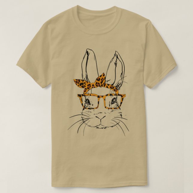 Cute Bunny Face Leopard Glasses Headband Happy Eas T-Shirt (Design Front)