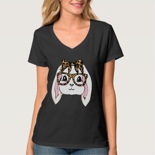 Cute Bunny Face Leopard Glasses Headband Happy Eas T_Shirt