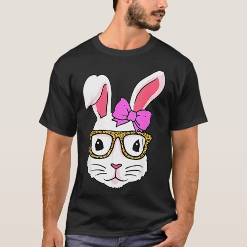 Cute Bunny Face Leopard Glasses Headband Happy Eas T_Shirt