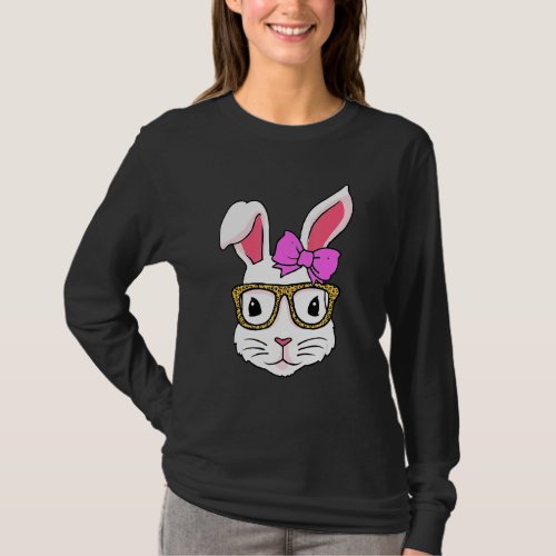 Cute Bunny Face Leopard Glasses Headband Happy Eas T_Shirt