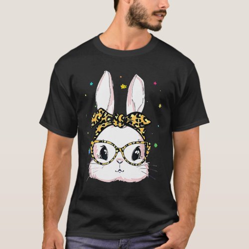 Cute Bunny Face Leopard Glasses Headband Happy Eas T_Shirt