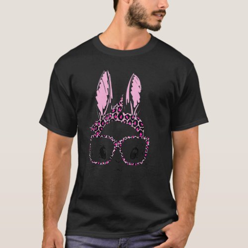 Cute Bunny Face Leopard Glasses Headband Happy Eas T_Shirt