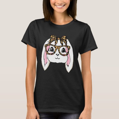 Cute Bunny Face Leopard Glasses Headband Happy Eas T_Shirt