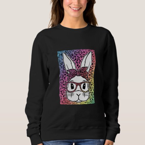 Cute Bunny Face Leopard Glasses Kids Girls Bunny E Sweatshirt