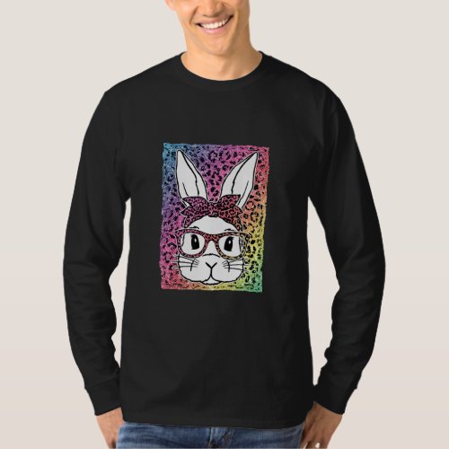 Cute Bunny Face Leopard Glasses Kids Girls Bunny E T_Shirt