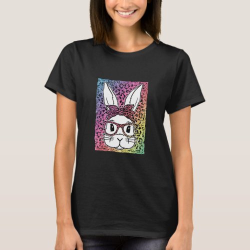 Cute Bunny Face Leopard Glasses Kids Girls Bunny E T_Shirt