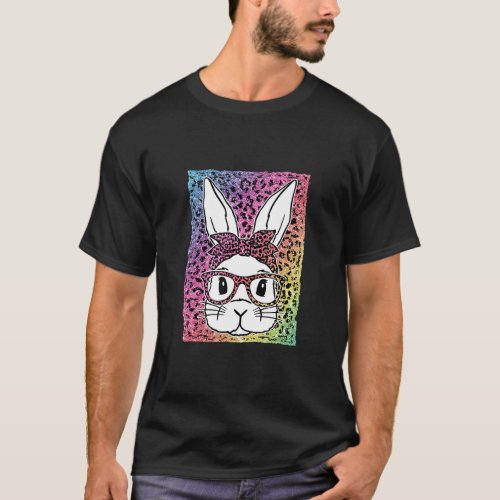 Cute Bunny Face Leopard Glasses Kids Girls Bunny E T_Shirt