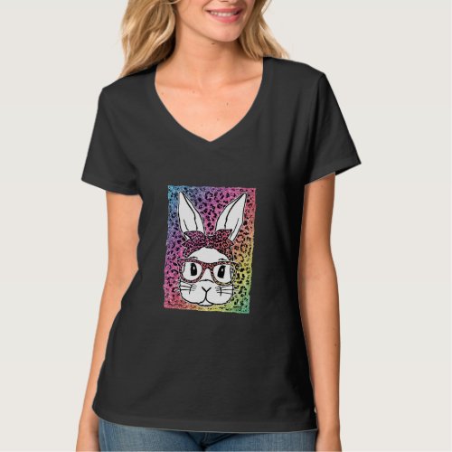 Cute Bunny Face Leopard Glasses Kids Girls Bunny E T_Shirt