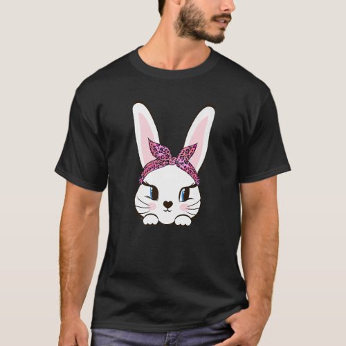 Cute Bunny Face Leopard Headband Easter Day For Gi T_Shirt