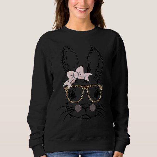 Cute Bunny Face  Leopard Print Glasses Easter Gift Sweatshirt