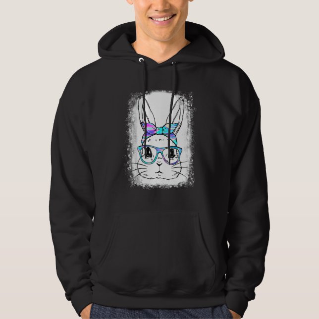 Cute Bunny Face  Leopard Print Glasses Easter Wome Hoodie (Front)