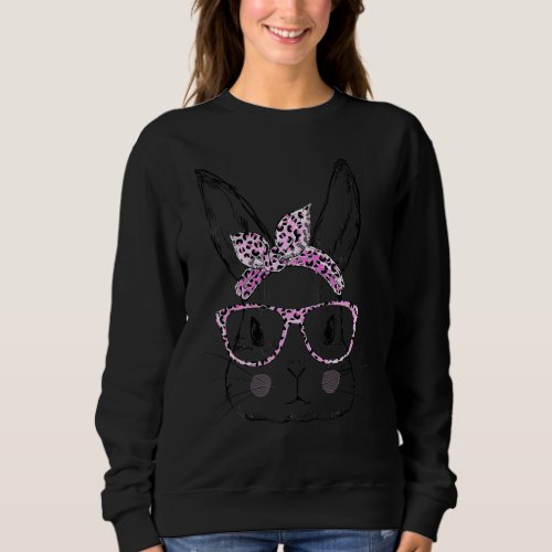 Cute Bunny Face  Leopard Print Glasses EASTER Wome Sweatshirt