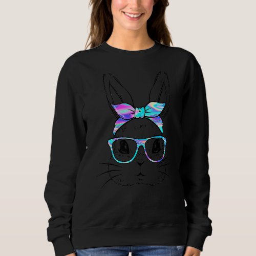 Cute Bunny Face  Leopard Print Glasses Easter Wome Sweatshirt