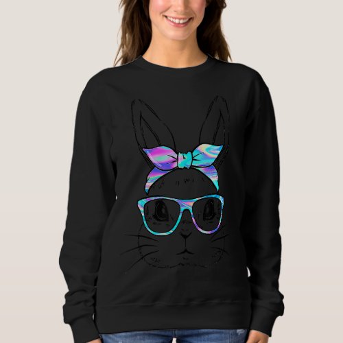 Cute Bunny Face  Leopard Print Glasses Easter Wome Sweatshirt