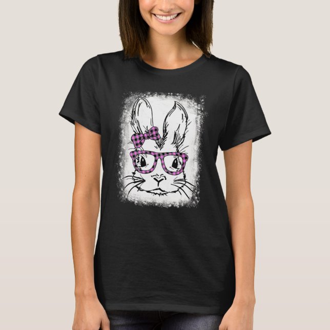Cute Bunny Face  Leopard Print Glasses Easter Wome T-Shirt (Front)