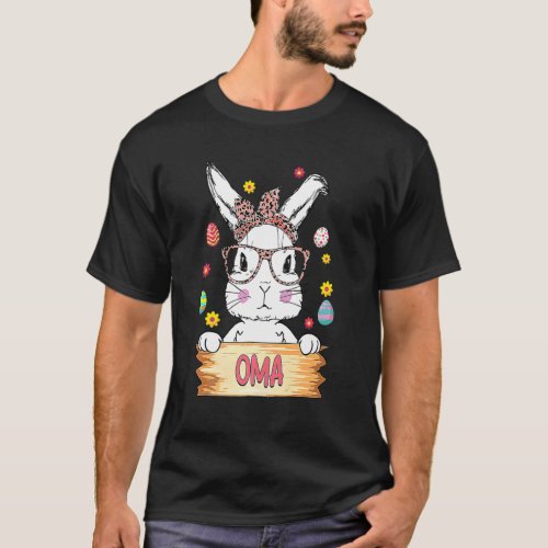 Cute Bunny Face Leopard Print Glasses Oma Easter d T_Shirt