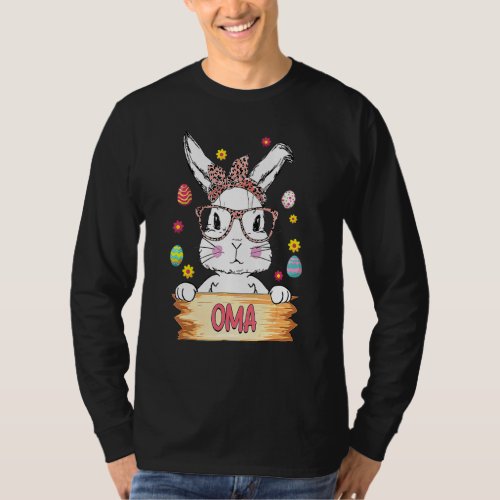 Cute Bunny Face Leopard Print Glasses Oma Easter D T_Shirt