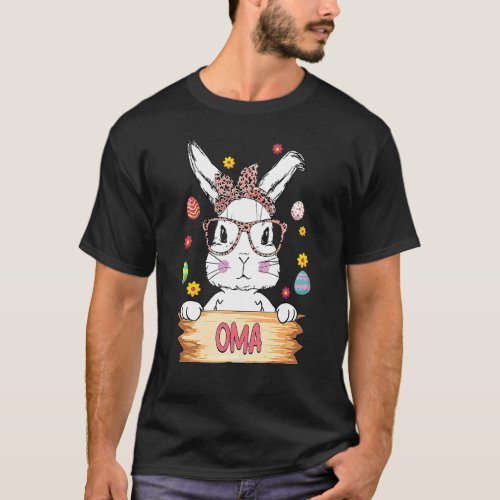 Cute Bunny Face Leopard Print Glasses Oma Easter D T_Shirt
