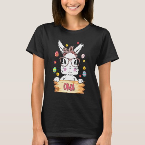 Cute Bunny Face Leopard Print Glasses Oma Easter D T_Shirt