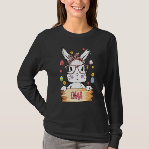 Cute Bunny Face Leopard Print Glasses Oma Easter D T_Shirt