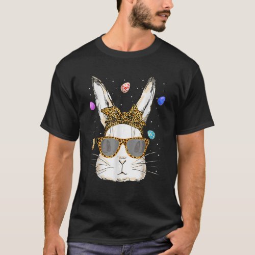 Cute Bunny Face  Leopard Print Glasses Rabbit East T_Shirt