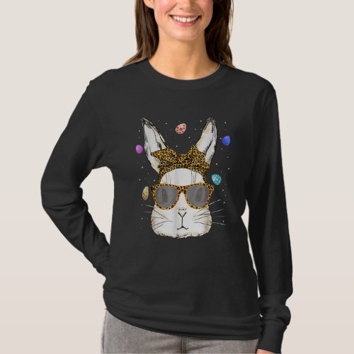 Cute Bunny Face  Leopard Print Glasses Rabbit East T_Shirt